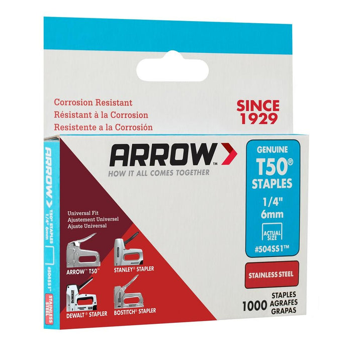 Stainless Steel Staples 1/4 in. Leg x 3/8 in. 504SS1 T50 Medium Crown 20-Gauge Heavy-Duty (1000-Pack) — view 8