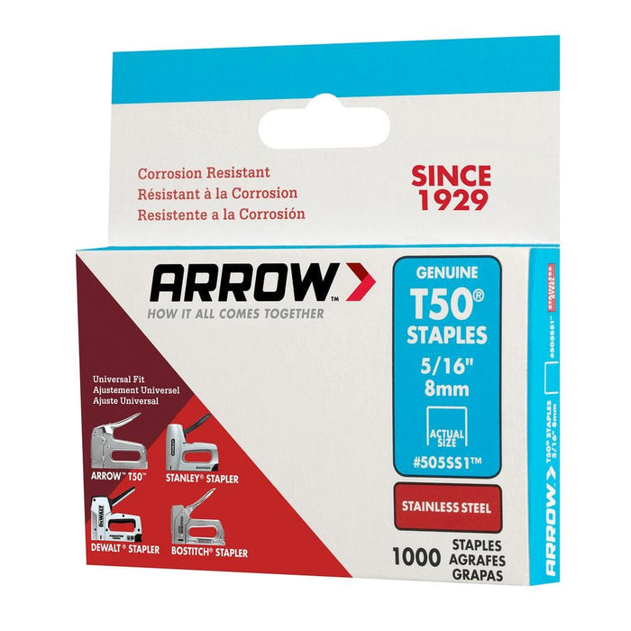 Stainless Steel Staples 5/16 in. Leg x 3/8 in. 505SS1 T50 Medium Crown 20-Gauge Heavy-Duty (1000-Pack) — view 7