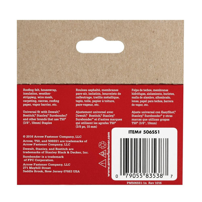 Stainless Steel Staples 3/8 in. Leg x 3/8 in. 506SS1 T50 Medium Crown 20-Gauge Heavy-Duty (1000-Pack) — view 6