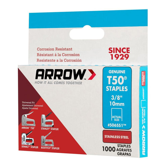 Stainless Steel Staples 3/8 in. Leg x 3/8 in. 506SS1 T50 Medium Crown 20-Gauge Heavy-Duty (1000-Pack) — view 7