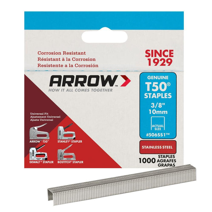 Stainless Steel Staples 3/8 in. Leg x 3/8 in. 506SS1 T50 Medium Crown 20-Gauge Heavy-Duty (1000-Pack) — view 4