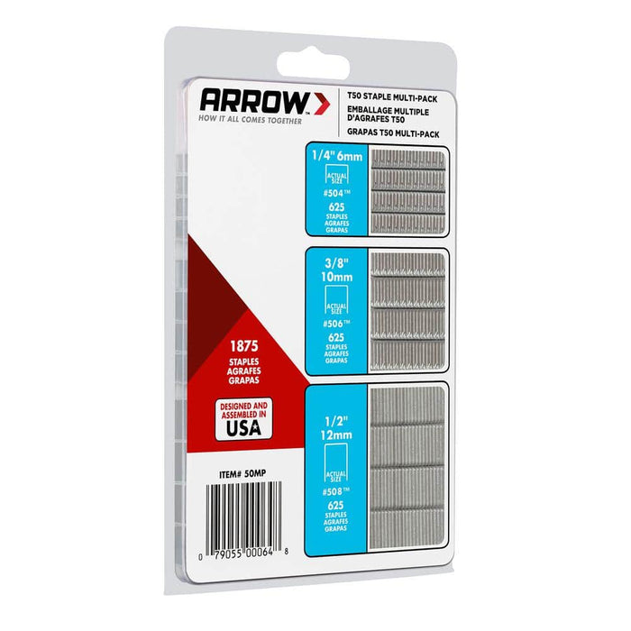Steel Staples Multi-Pack 1/4 in. x 3/8 in. x 1/2 in. 50MP T50 Galvanized Med. Crown Mixed Point Heavy-Duty (1875-Pack) — view 7