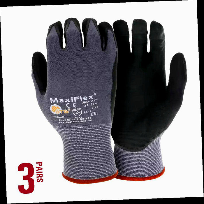 Gloves Nitrile Coated Outdoor and Work Gray with Touchscreen Capability X-Large MaxiFlex Ultimate Men's (3-Pack)