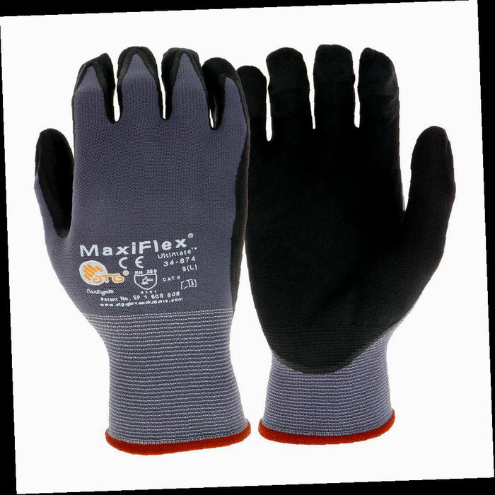 Work Gloves Nitrile Coated Gray with Touchscreen Capability Men's Large MaxiFlex Ultimate 1 pair
