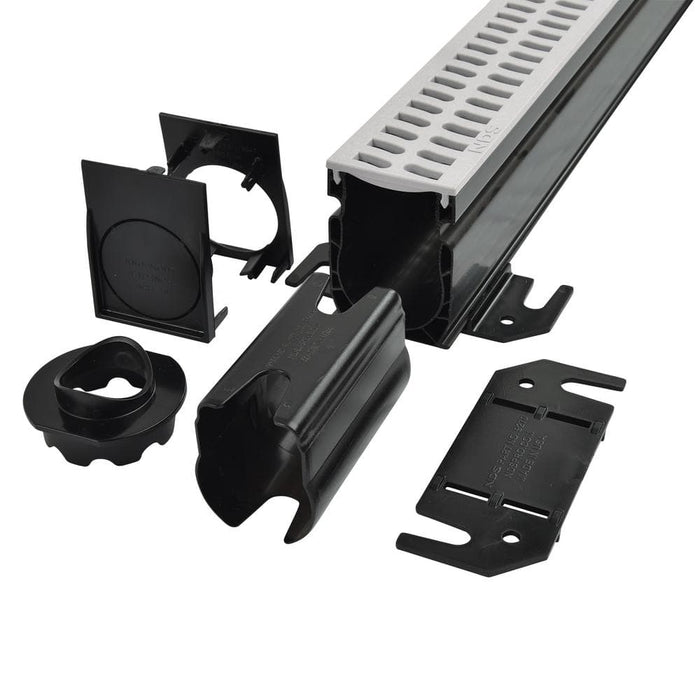 Channel Drains 2-1/4 in. x 6 ft. Slim Kit with End Caps Outlets Plastic Black 2
