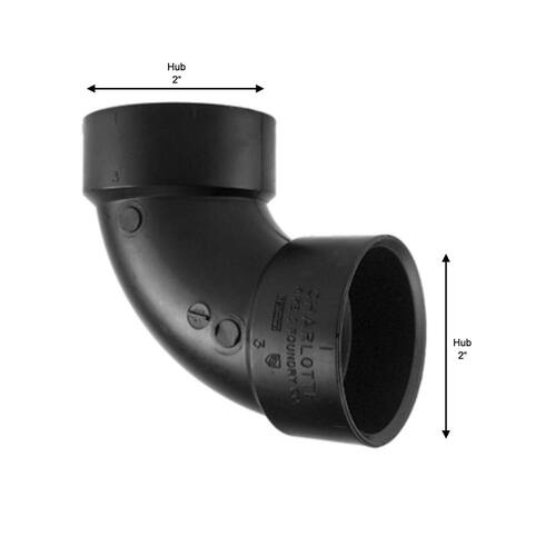 ABS  90-Degree Elbow Fitting 2 in. x 2 in. Hub x Hub DWV