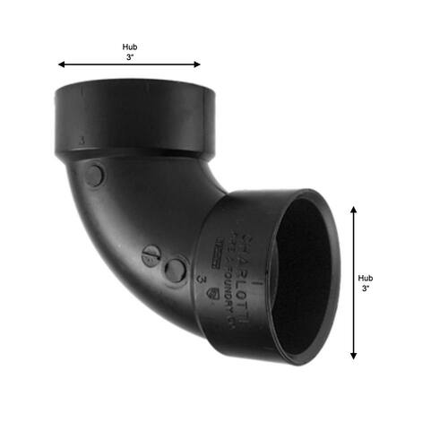 ABS  90-Degree Elbow Fitting 3 in. Hub x Hub DWV