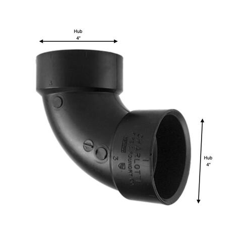 ABS  90-Degree  Elbow Fitting 4 in. x 4 in. Hub x Hub DWV