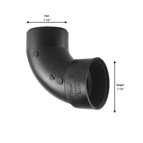 ABS  90-Degree Elbow Fitting 1-1/2 in. Hub x Spigot Street DWV