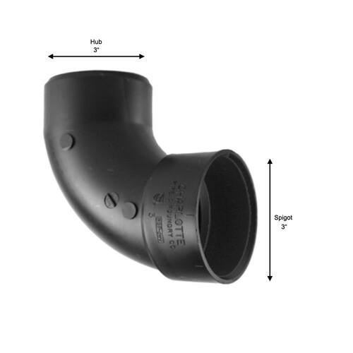 ABS  90-Degree Elbow Fitting 3 in. Hub x Spigot Street   DWV