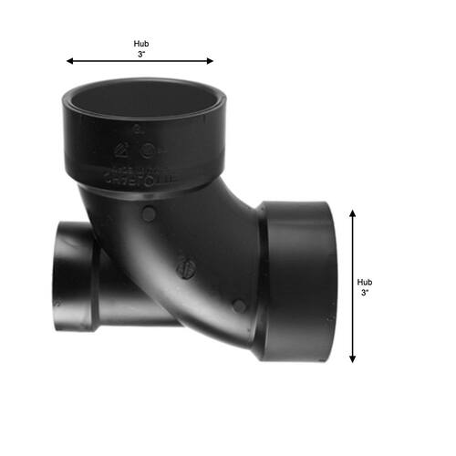 ABS DWV 90D Elbow 3 in. x 3 in. x 1-1/2 in. with Lowheel Inlet