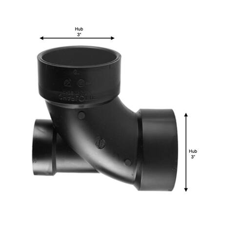 ABS DWV 90D Elbow 3 in. x 3 in. x 2 in. with Lowheel Inlet