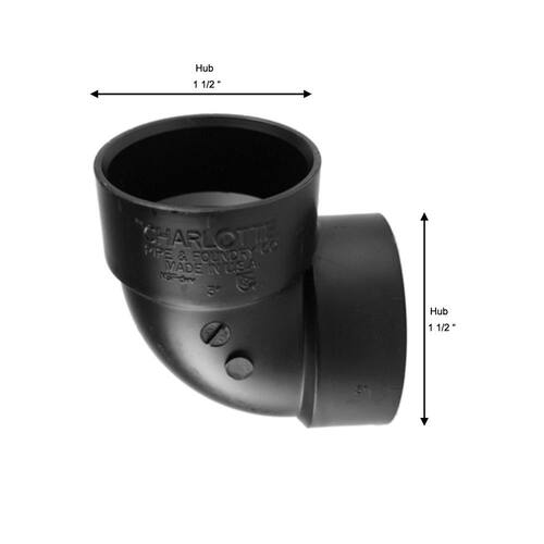 ABS  90-Degree Elbow Fitting 1-1/2 in. Hub x Hub DWV