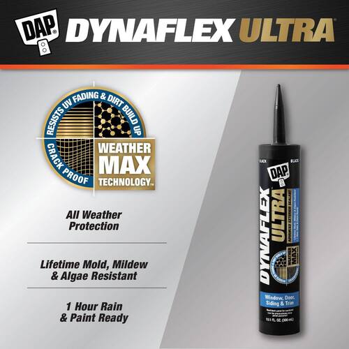 Exterior Sealant, DYNAFLEX ULTRA, Advanced, Black, Window, Door, and Siding, 10.1 oz.