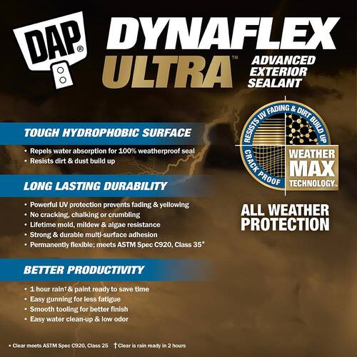 Exterior Sealant, DYNAFLEX ULTRA, Advanced, Black, Window, Door, and Siding, 10.1 oz.