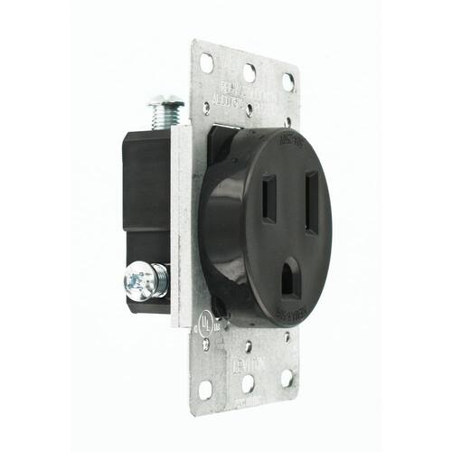 Outlet 2-Pole Flush Mount Shallow Single 50 Amp, Black NEMA 6-50R