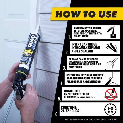 Caulk Sealant, Quad Max, Window, Door and Siding, Black #003, 9.5 oz. Cartridge