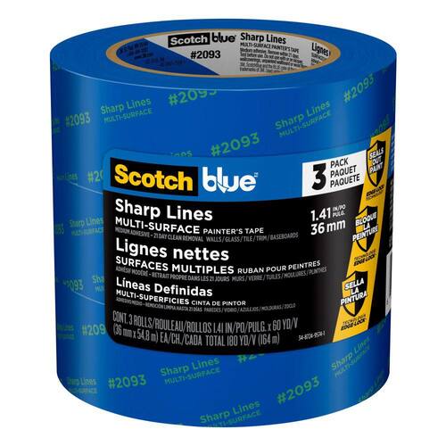 Painter's Tape, Sharp Lines, Multi-Surface, with Edge-Lock, ScotchBlue, 1.41 in. x 60 yds. (3-Pack)