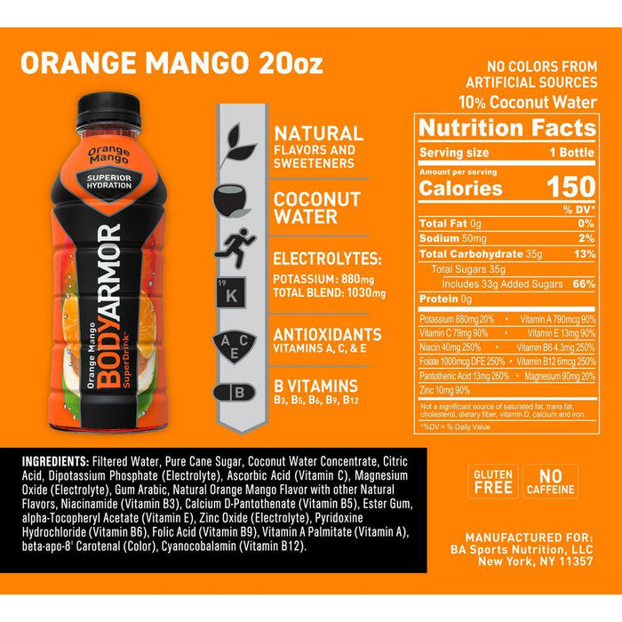 BODYARMOR BA 20 Oz. Orange Mango Sport Drink (6-Pack)