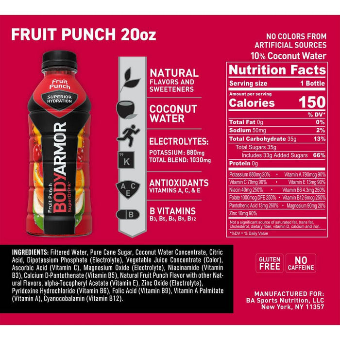 BODYARMOR BA 20 Oz. Fruit Punch Sport Drink (6-Pack)