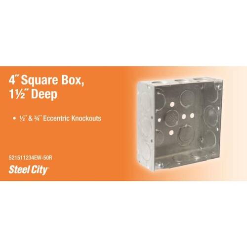 Metal Box 4 in. Square with 1/2 in. and 3/4 in. Knockouts