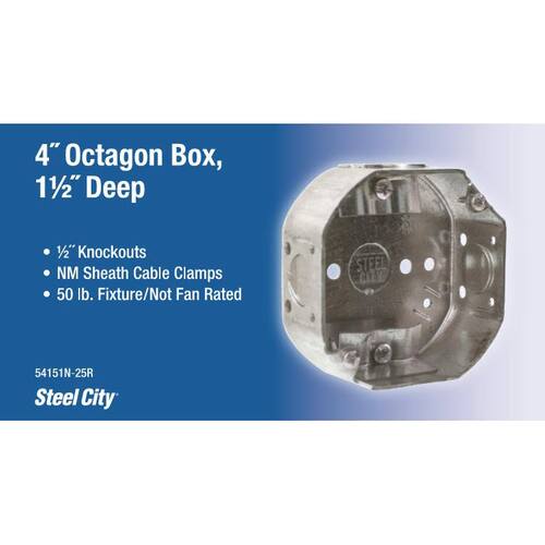 Steel Octagon Box 4 in. with C-5 Cable Clamp 15.8 cu. in.