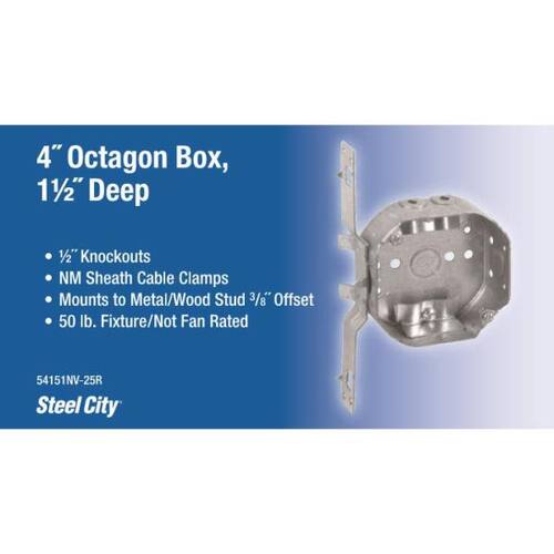 Octagon Box Non-Metallic 4 in. 1-1/2 in. with V Bracket, Cable Clamps Box