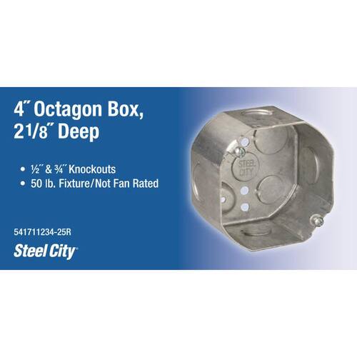 Octagon Box 4 in. x 2-1/8 in. Deep with 1/2 in. and 3/4 in. Knockouts