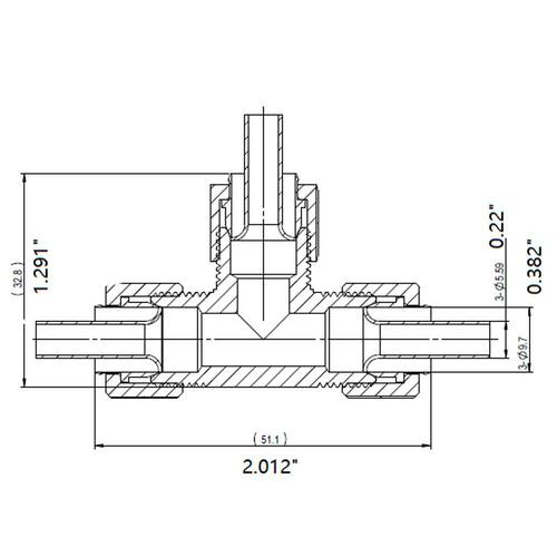 Brass Tee 3/8 in. Compression PSI-150