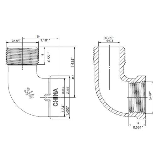 Brass 90-Degree Elbow 3/4 in. Threaded PSI-150