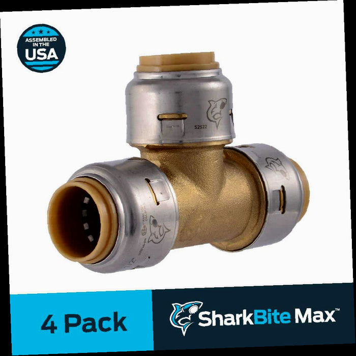 Brass Tee Fitting Push-to-Connect 1/2 in. (4-Pack)