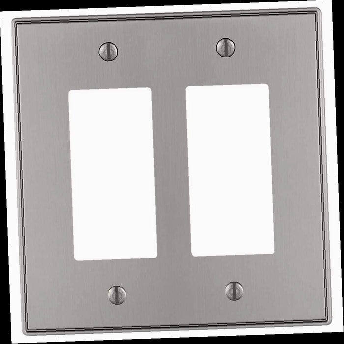 Outlet Wall Plate, Ansley 2-Gang Rocker Metal Wall Plate - Brushed Nickel