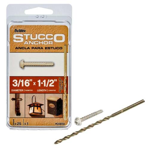 Steel Round-Washer-Head Phillips Stucco Anchors 3/16 in. x 1-1/2 in., with Drill Bit (25-Pack)