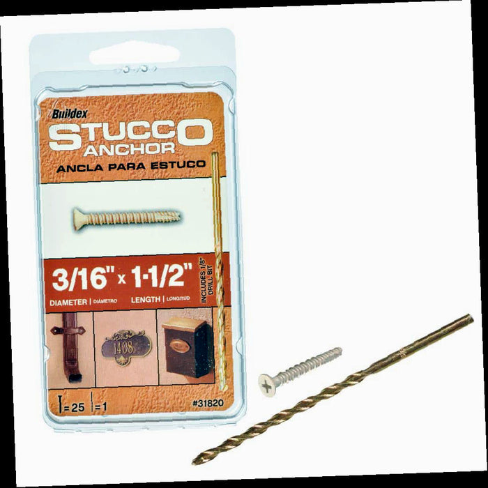Steel Flat-Head Phillips Stucco Anchors 3/16 in. x 1-1/2 in., with Drill Bit (25-Pack)