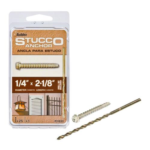 Steel Hex-Washer-Head Stucco Anchors 1/4 in. x 2-1/2 in., with Drill Bit (25-Pack)