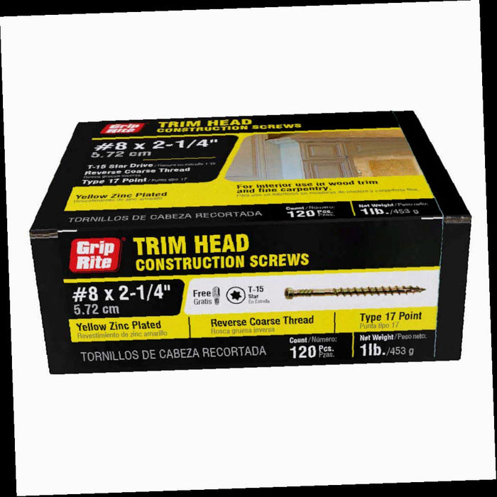 Star Drive Trim Head Gold Construction Screw, #8 x 2-1/4 in., 1 lbs. - Pack