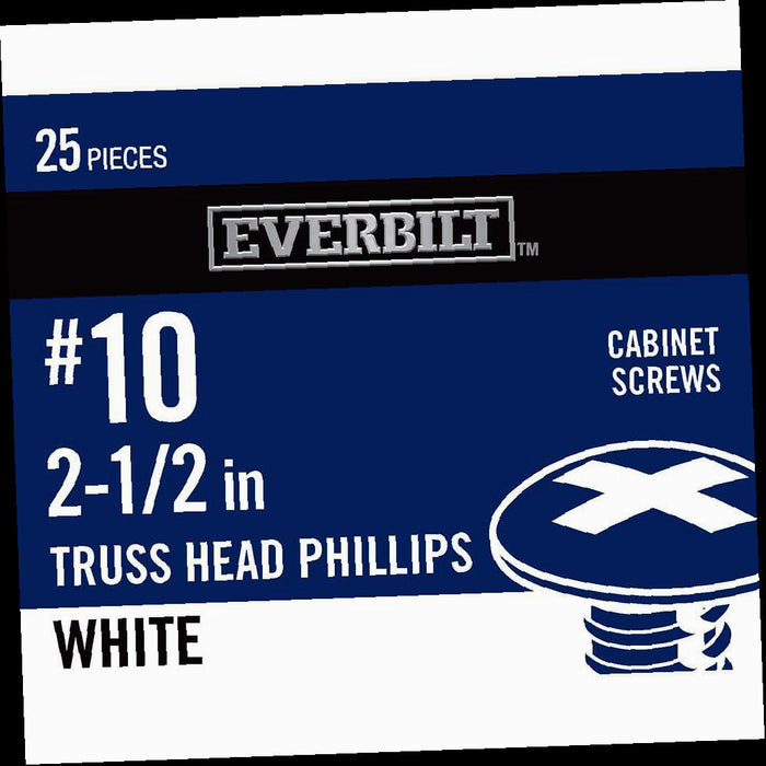 Zinc-Plated Phillips Drive Truss-Head Cabinet Screw with White Painted Head, #10 x 2-1/2 in., 25-Piece