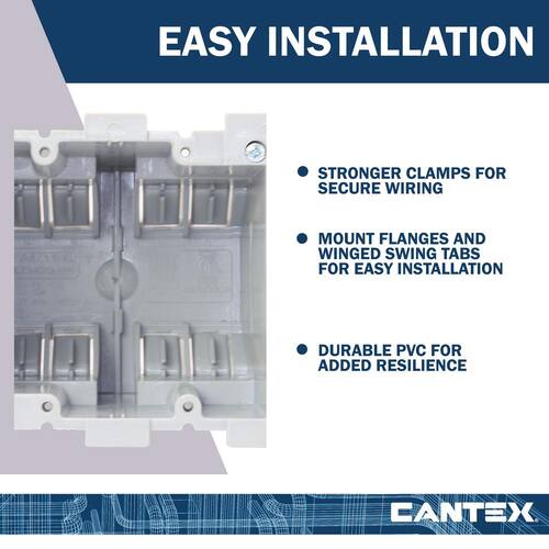 Electrical Switch and Outlet Box 34 cu. in. Gray Old Work Residential 2-Gang Heavy Wall with EZ Mount Clamps EZ Box