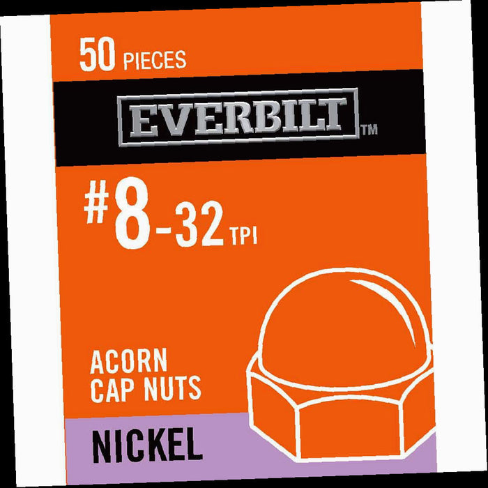 Cap Nuts, #8-32, Nickel Plated Cap Nut, (50-Pack)