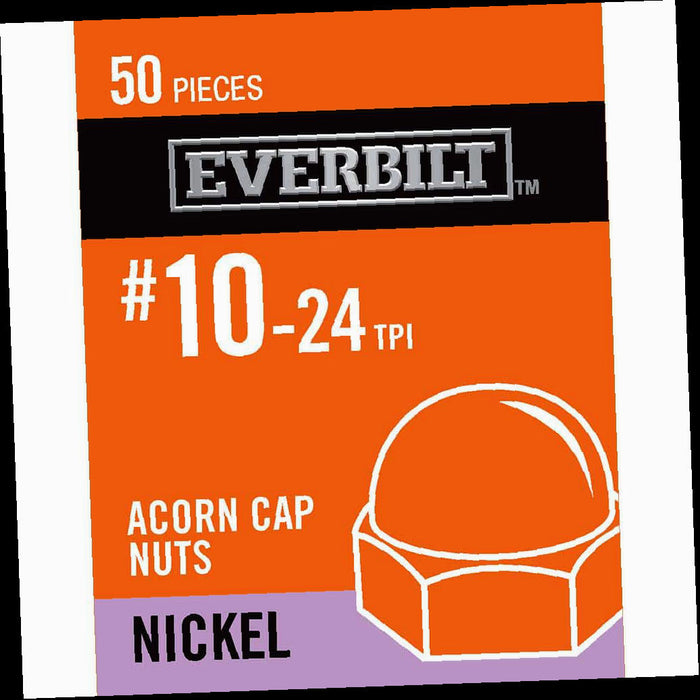 Cap Nuts, #10-24, Nickel Plated Cap Nut, (50-Pack)