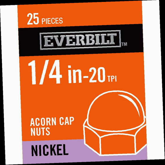 Cap Nuts, 1/4, in.-20 Nickel Plated Cap Nut, (25-Pack)