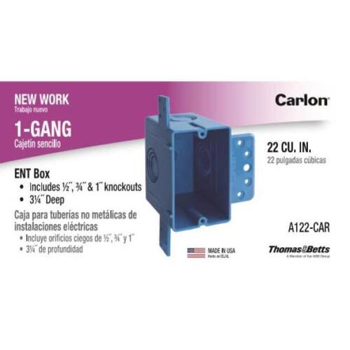 Electrical Box PVC New Work 1-Gang 22 cu. in. ENT