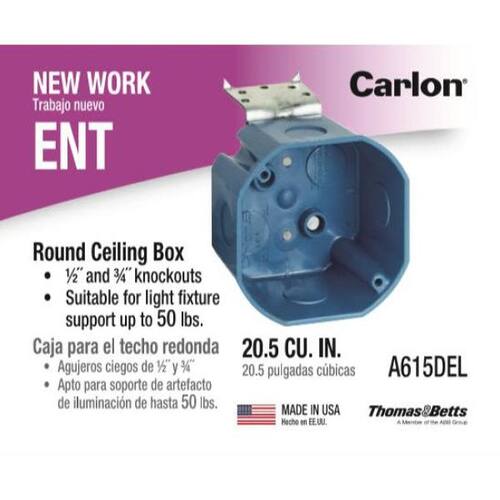 Electrical Ceiling Box PVC New Work Octagon 4 in. 20.5 cu. in. with L-Bracket 1-Gang