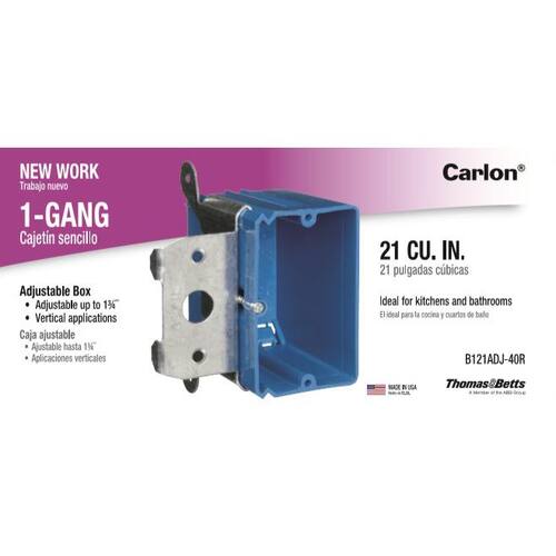 Electrical Switch and Outlet Box PVC New Work with Adjustable Bracket 1-Gang 21 cu. in.