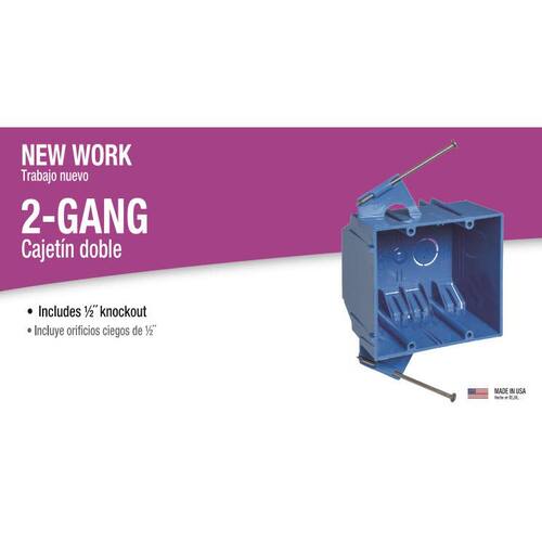 Electrical Switch and Outlet Box 2-Gang Blue PVC New Work 32 cu. in.