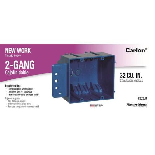 Electrical Box PVC New Work 2-Gang with Bracket 32 cu. in.