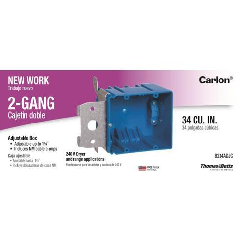 Electrical Box PVC New Work 2-Gang with Adjustable Bracket 34 cu. in.