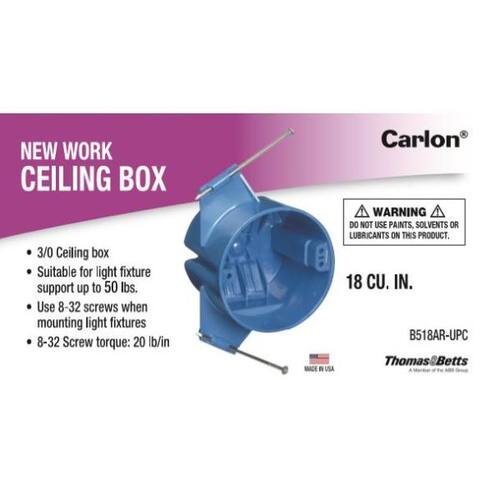 Electrical Ceiling Box PVC New Work 18 cu. in.