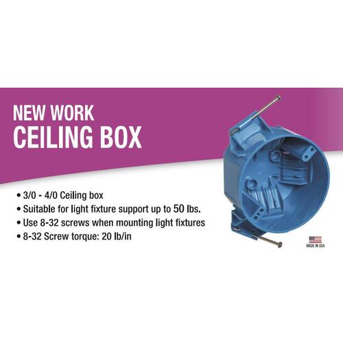 Electrical Ceiling Box New Work 1-Gang 20 cu. in. with Captive Nails