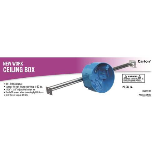 Electrical Ceiling Box 4 in. x 20 cu. in. PVC New Work with Large Hanger Bar 1-Gang